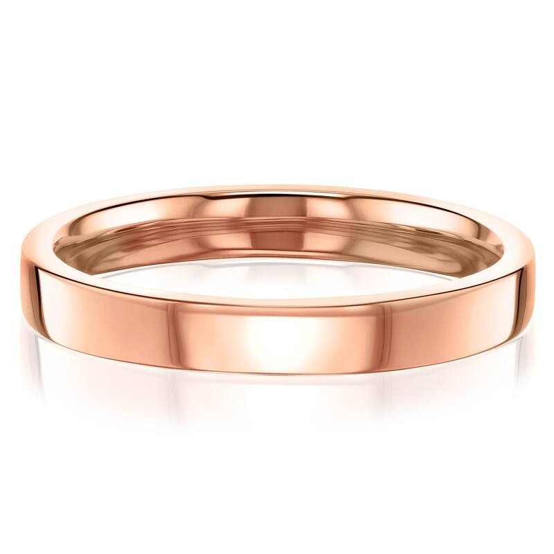 Kobelli 14k Solid Gold Plain 3mm Cigar Band Havana Ring - 8 - Rose