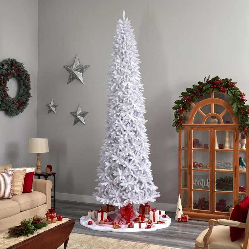 12' White Slim Silhouette Artificial Christmas Tree, Unlit - over-10-feet