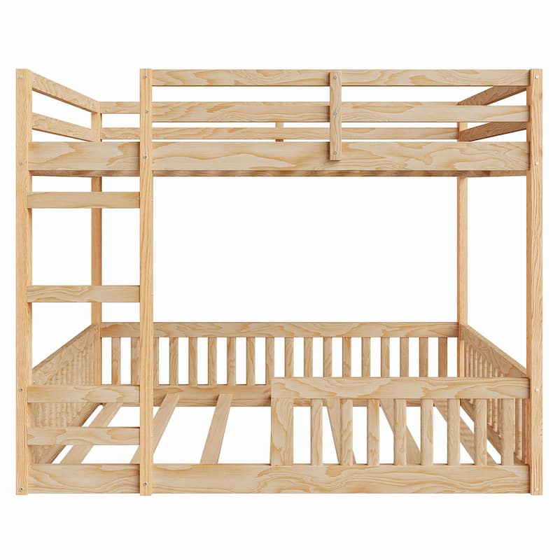 Full over Full Wooden Bunk Bed with Ladder and Guardrails