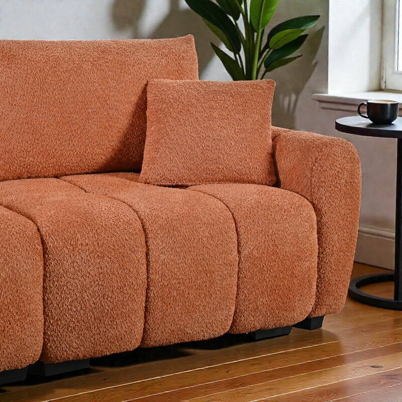 110" Modular L-Shaped Sectional Sofa with Ottoman, Boucle Fabric Couch, High Density Foam Seating