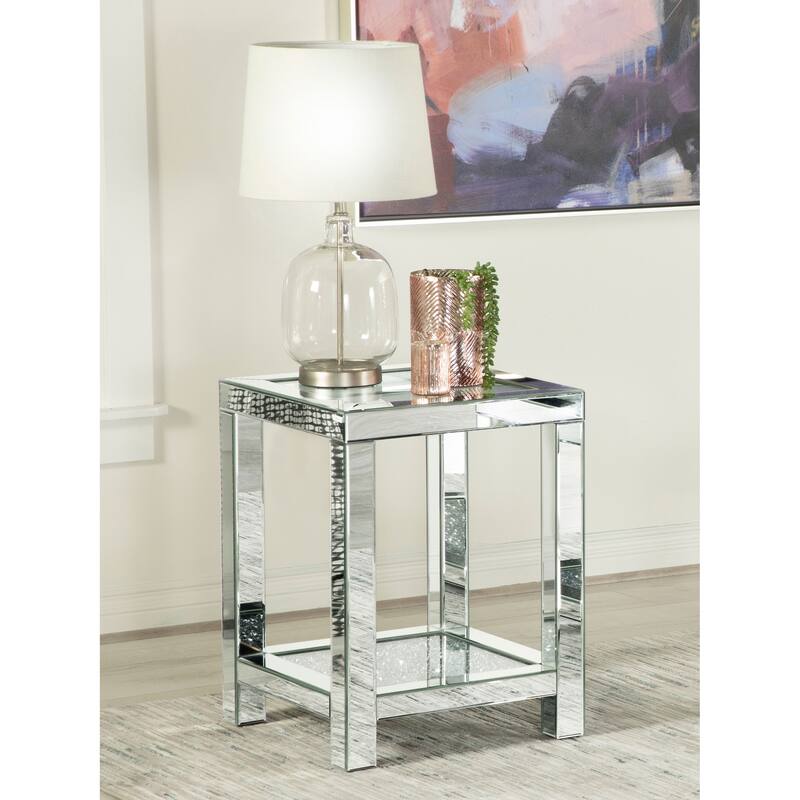 Square End Table with Glass Top Mirror