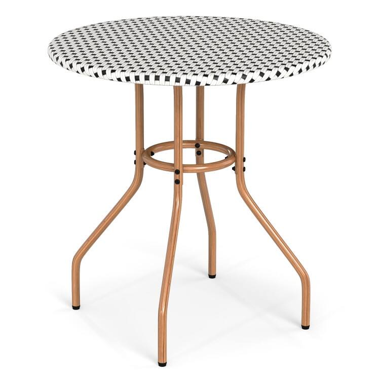 White PE Rattan Metal Round Bistro Table 27.5 inches Patio Outdoor - 27.5" × 29"