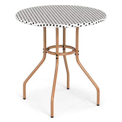 White PE Rattan Metal Round Bistro Table 27.5 inches Patio Outdoor - 27.5" × 29"