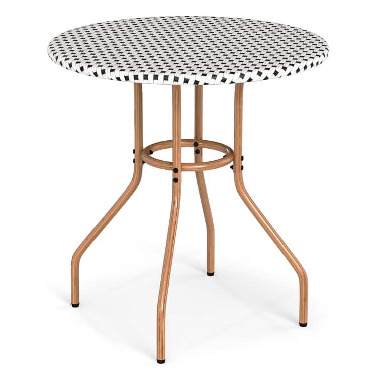White PE Rattan Metal Round Bistro Table 27.5 inches Patio Outdoor - 27.5" × 29"