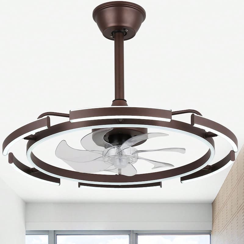 Cusp Barn 24-Inch Dimmable LED 6-DIY Shape Smart Ceiling Fan With Light, 6-Speed Reversible Ceiling Fan Light With Remote - Coffee