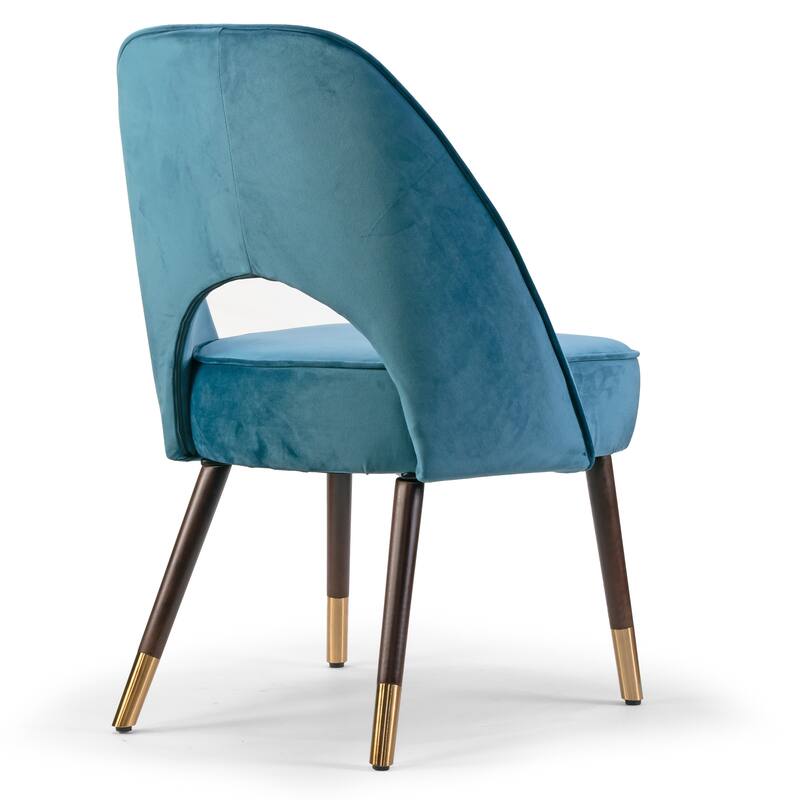 Set of 2 Amber Blue Velvet Modern Dining Chair with Beech Wood Legs