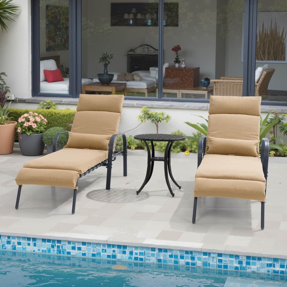 Outdoor Adjustable Patio Chaise Lounge Chair with Side Table Cushion