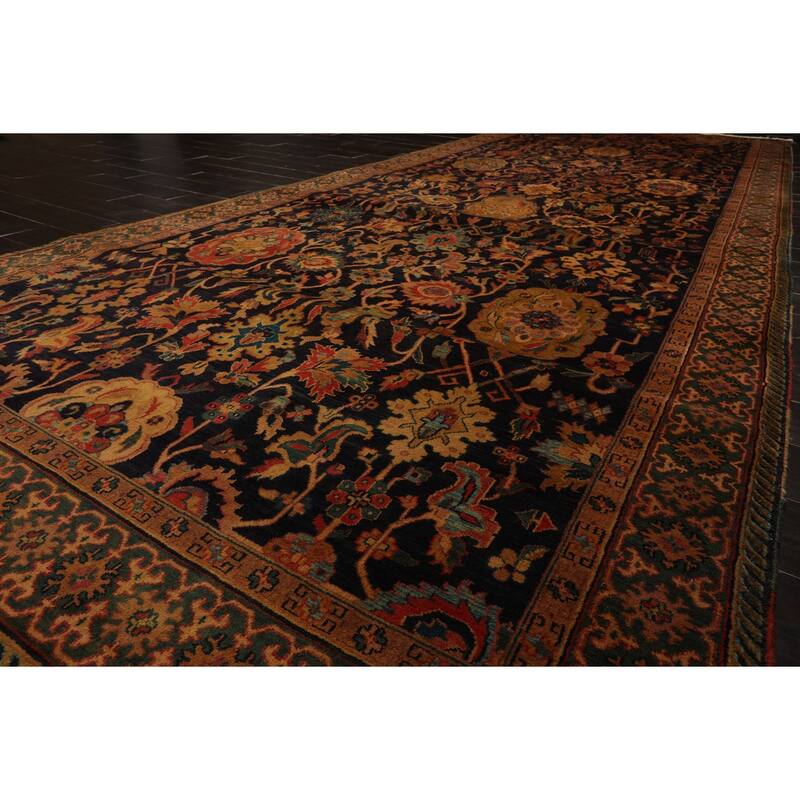 6x15'3'' Hand Knotted Wool Dark Blue Traditional Botanical Peshawar Rug - 6' x 15' 3''