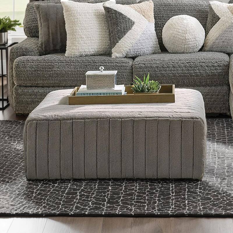 Furniture of America Meira USA Made 2-Piece 112-inch Charcoal Upholstered L-Shaped Sectional and Ottoman Set