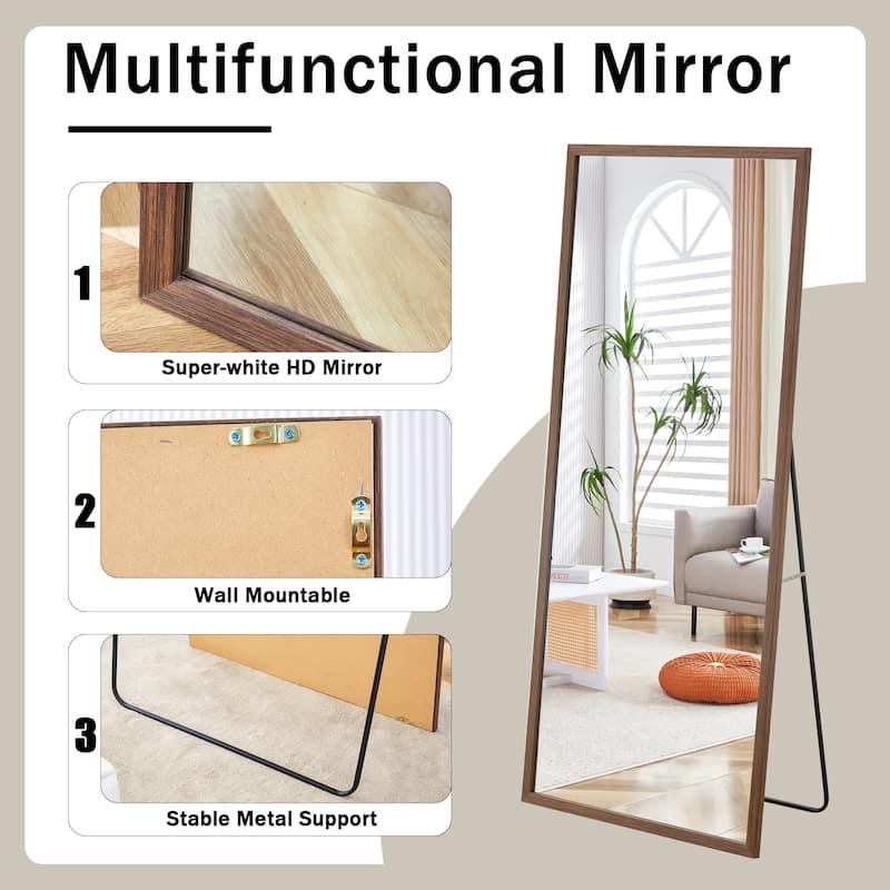 Roomfitters Full-Length Mirror with Black Solid Wood Frame, 71"x31.5" Floor Standing or Wall-Mounted Dressing Mirror