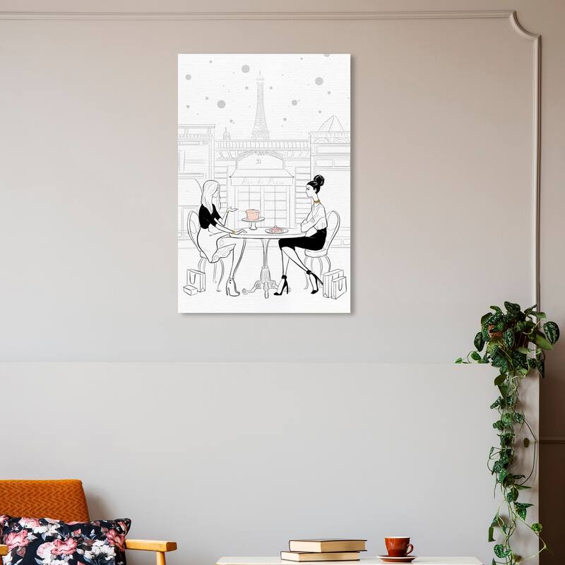 Wynwood Studio Canvas Fashion and Glam Girls in Rue de Paris Black and Modern & Contemporary Wall Art Canvas Print - 30 x 20