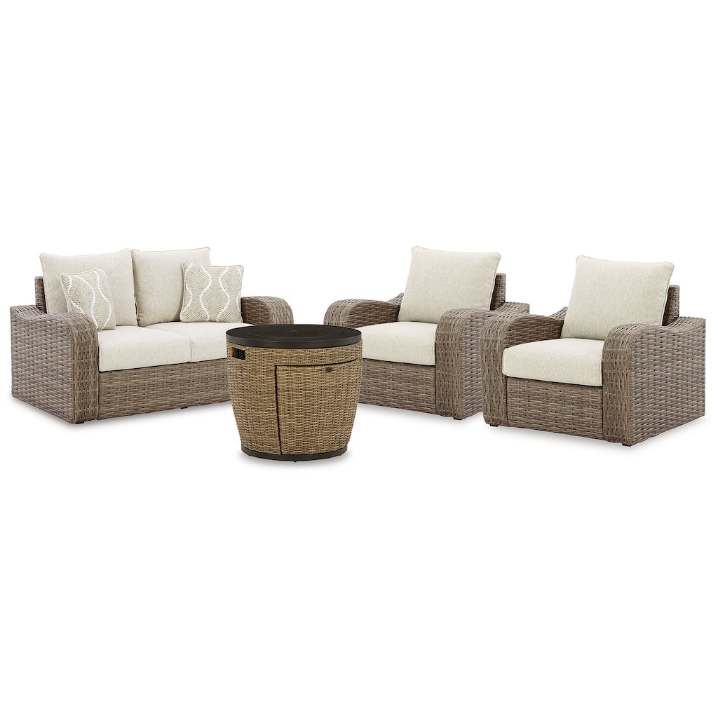 Signature Design by Ashley Malayah Brown/Beige 4-Piece Outdoor Package - 63"W x 34"D x 31"H