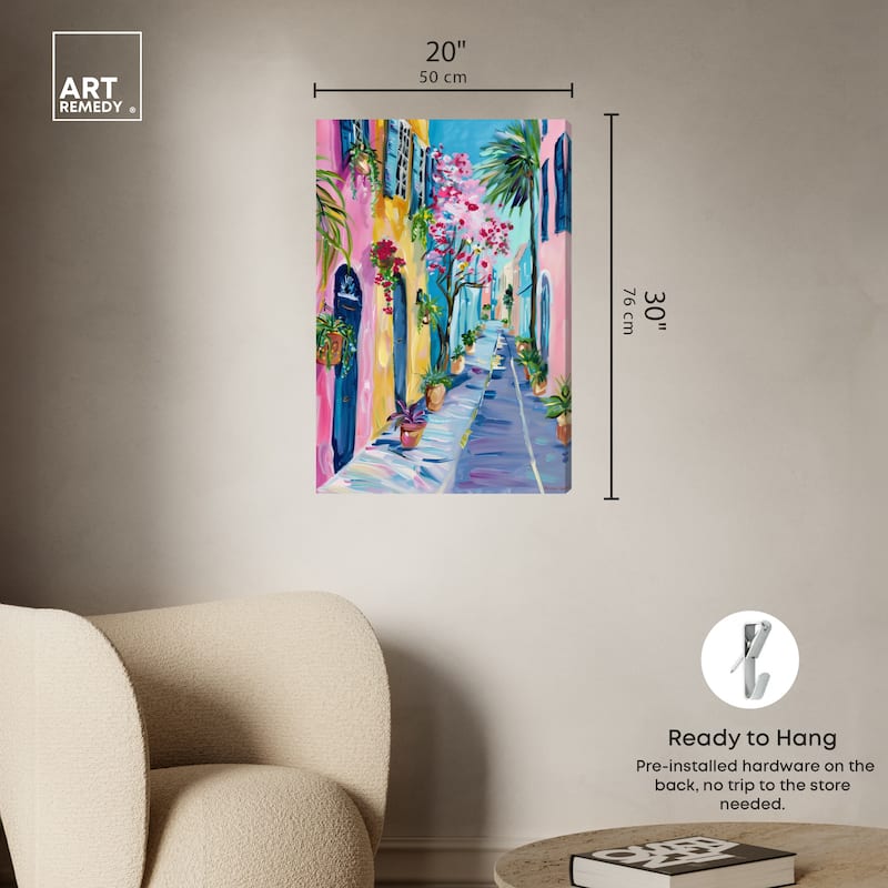 Art Remedy The Colorful Streets Gallery Wrapped Colorful Coastal 1 Piece Canvas Wall Art