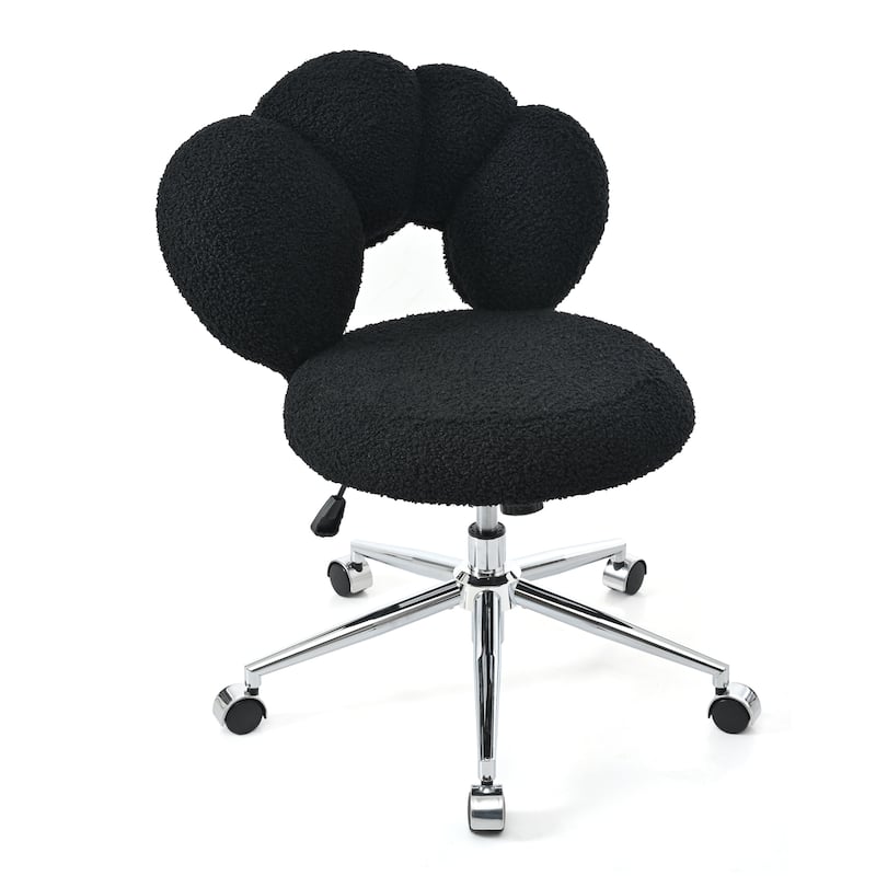 Criss Cross Chair with Wheels, Teddy Fabric Home Office Chair, 360°Swivel Height Adjustable Swivel Vanity Chair