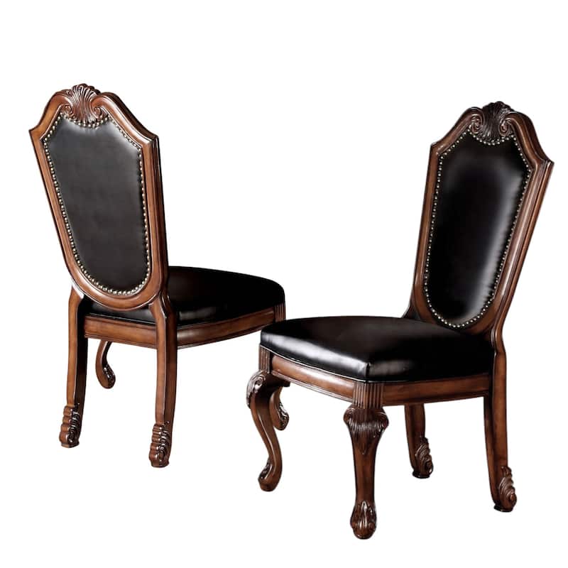 HomeRoots Set of Two Black and Redwood Upholstered Faux Leather And Solid Wood Dining Side Chairs