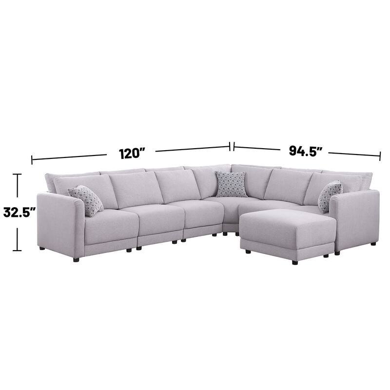 7 Piece Modular Sectional Sofa with Ottoman in Light Gray