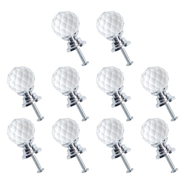 Crystal Knobs Drawer Pull Handle Cupboard Wardrobe Silver Color 20mm Dia 10pcs - Silver Color
