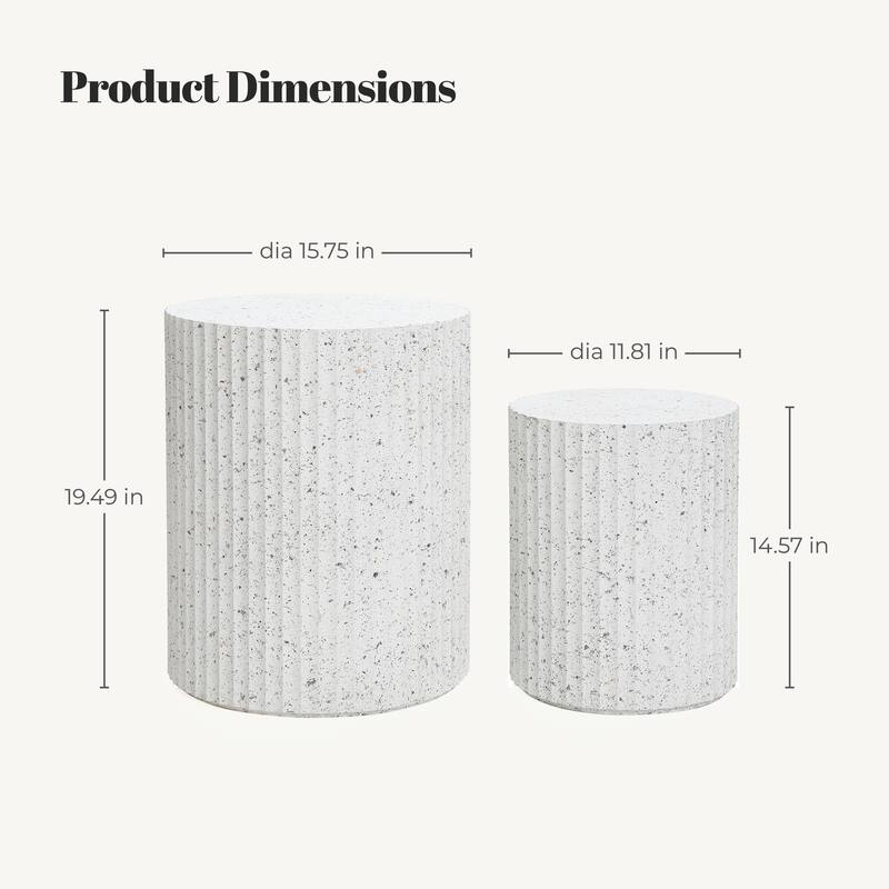 2-Piece White with Gray Flecks Manufactured Wood Nesting Side Table Set - 19.49" H; 14.57" H