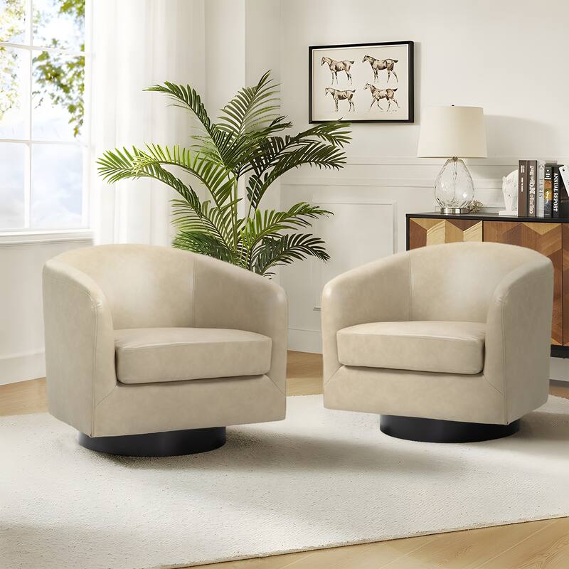 2 Set Round Barrel Chair 360-Degree Swivel Accent Chairs - 31.1" x 29.15"x 29.15" - Cream(PU)