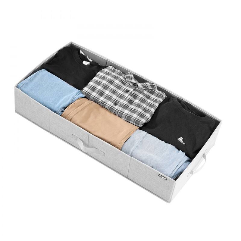 Set of 2 Grey Linen Under Bed Storage Bags Foldable Clothes Organizer with Reinforced Handles - 31.7 x 15.9 x 6.1 inch