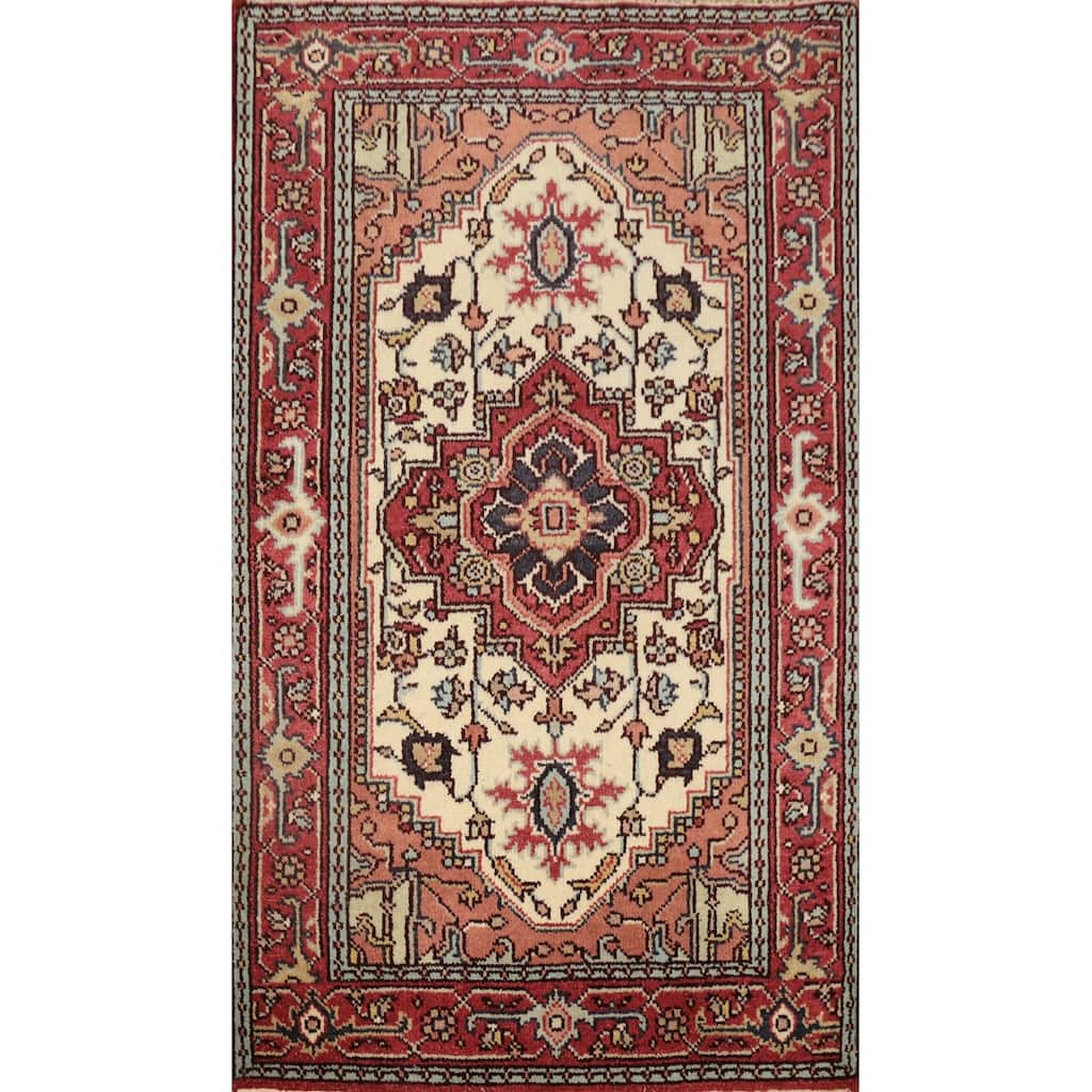 Hand Knotted Oriental 100% Wool Carpet Traditional Medallion Beige & Ivories Heriz (serapi) Area Rug - 5' 10'' X 4' 0''