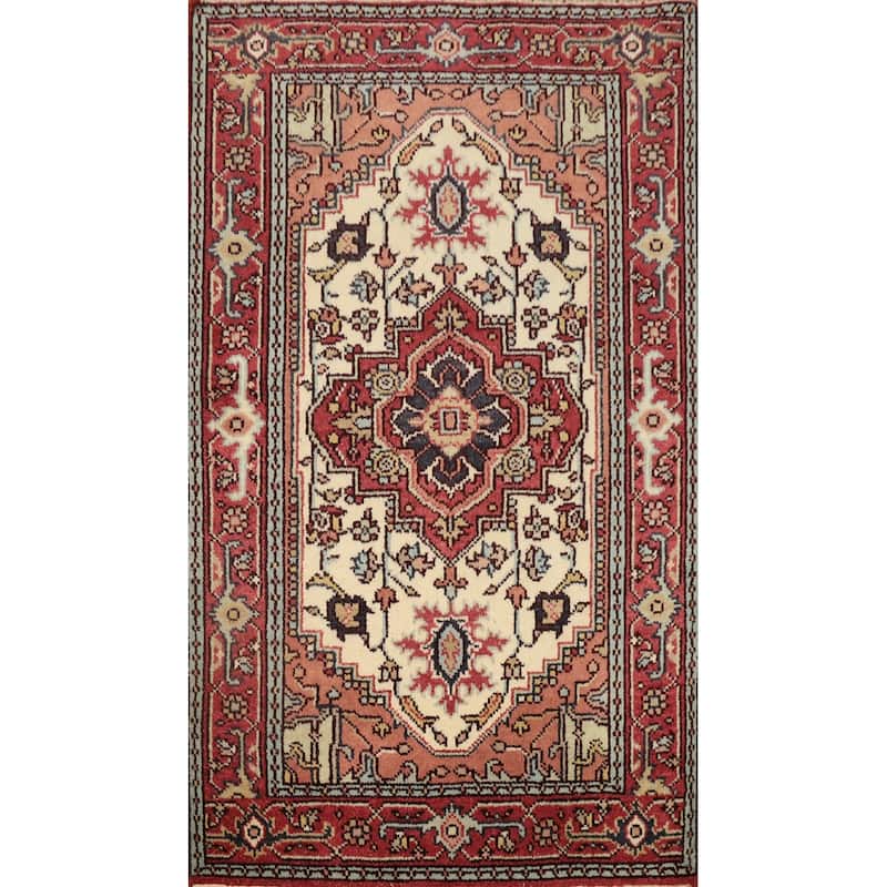 Hand Knotted Oriental 100% Wool Carpet Traditional Medallion Beige & Ivories Heriz (serapi) Area Rug - 5' 10'' X 4' 0''
