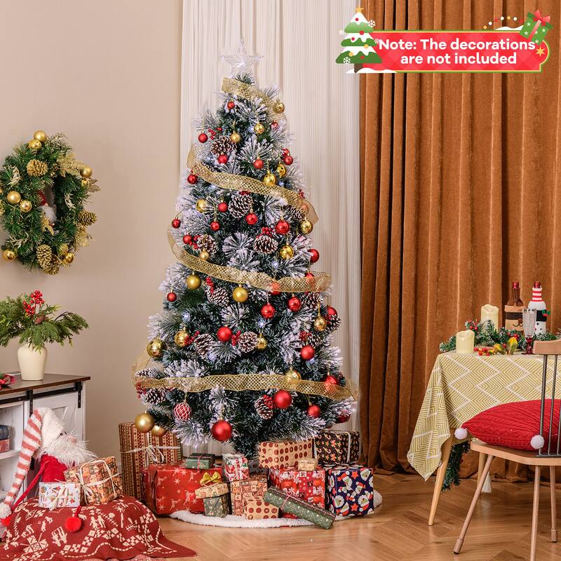 Gymax 5/6/7 FT Flocked Christmas Tree Artificial Xmas Tree
