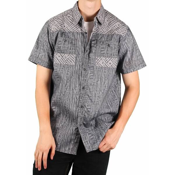 Shop Black Friday Deals On Mo7 Men S Printed Chambray Short Sleeve Woven Shirt Overstock 14689534