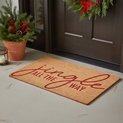 HomeRoots 24" X 36" Brown And Red Christmas Outdoor Coir Door Mat - 24.00' X '36.00