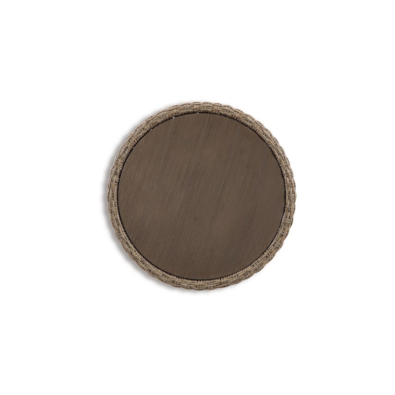 22 Inch Outdoor End Table, Round Shape, Handwoven Resin Wicker, Beige Brown