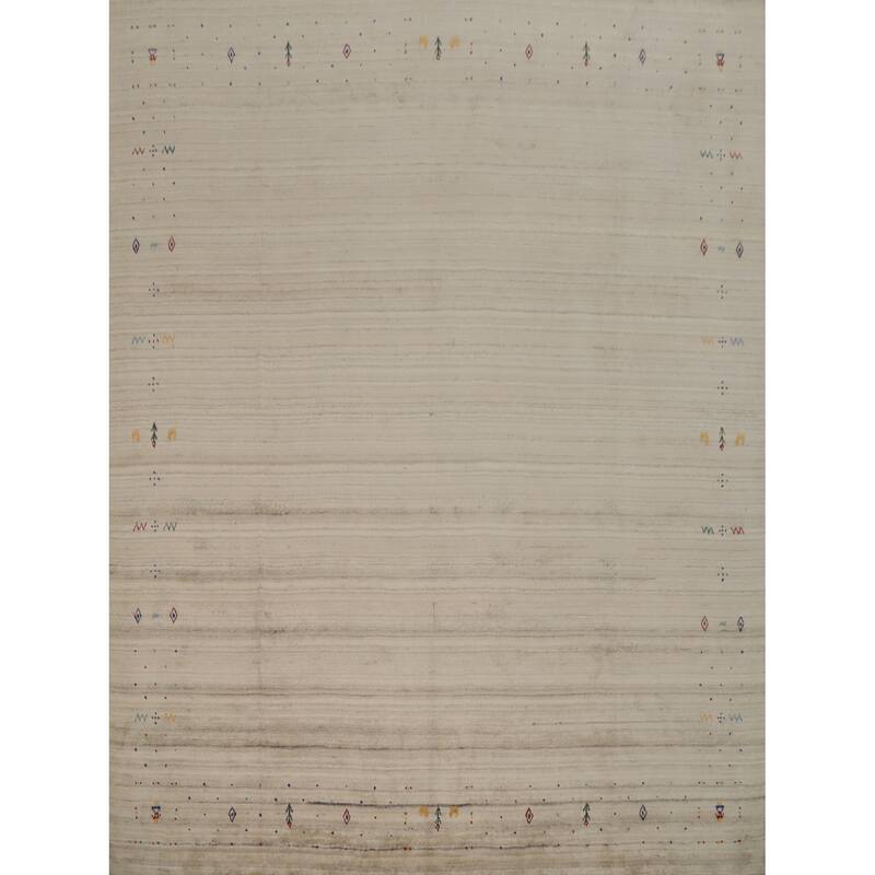 Hand Knotted Oriental Viscose Silk Carpet Tribal Animal Pictorial Beige & Ivories Gabbeh Area Rug - 9' 10'' X 10' 1''