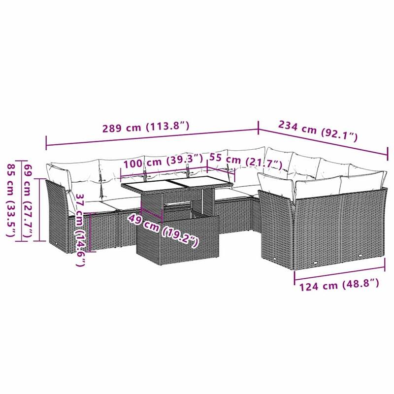 10-Piece Patio Sofa Set with Cushions - 21.7 x 39.4 x 28.7 in