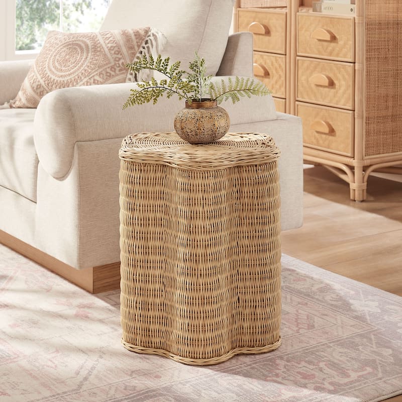 Erika Scalloped Natural Rattan Side Table - Natural