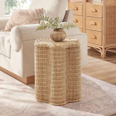 Erika Scalloped Natural Rattan Side Table