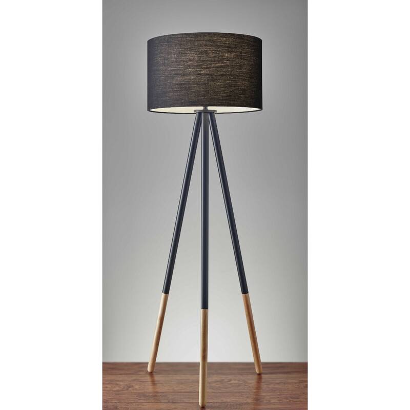 Modern Black Tripod Floor Lamp with Drum Shade 60-Inch Metal Stand for Living Room Decor - 60.25”H x 22”W x 22”D