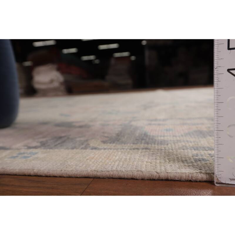 Beige Oushak Turkish Rug Hand-Knotted Oriental Wool Carpet - 8'11"x 11'11"