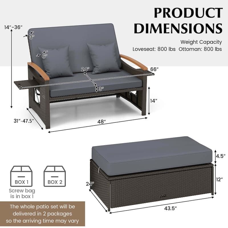 Costway Patio Rattan Daybed Set with Cushioned Loveseat & Storage - See Details