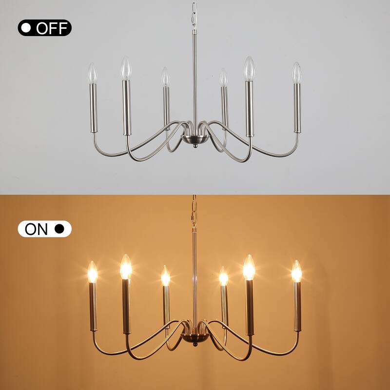 25.59'' W 6-Light Simple Candle Chandelier, Industrial Chandelier, Traditional Metal Ceiling Light for Dining Living Room