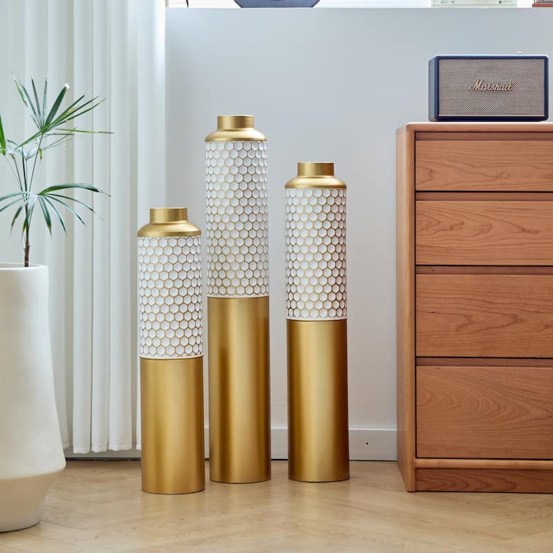 Floor Metal Vase Modern Style Droplet Shaped White Metal Vase 3-Piece Set Gorgeous Home Decoration Large Glazed Metal Vase