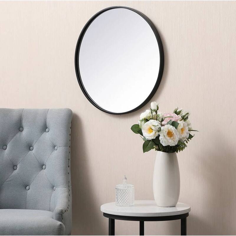 Black Metal Frame Round Wall Mirror Glass Hanging