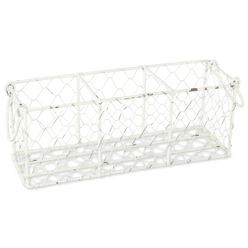 DII Vintage Grey Chickenwire Flatware Caddy With Clear Jars