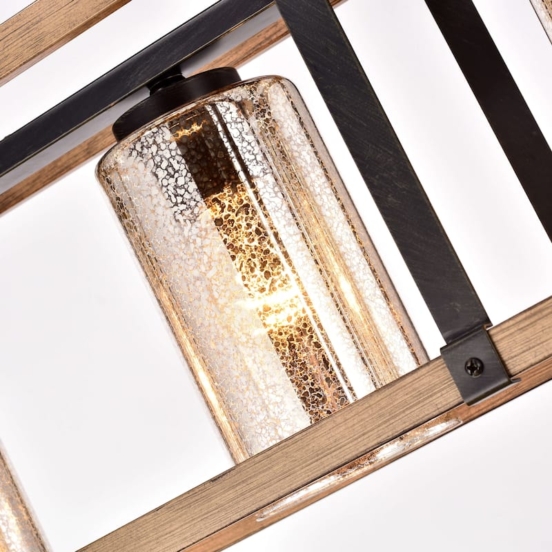 Corina Faux Wood Grain and Antique Black Glass Linear Chandelier