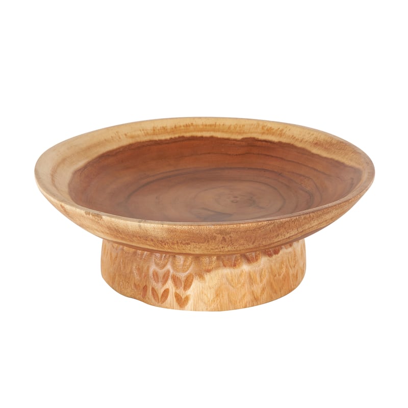 Teak Wood Handmade Decorative Bowl with Elevated Base - Brown - Roche River Decor - 17"W x 17"L x 6"H
