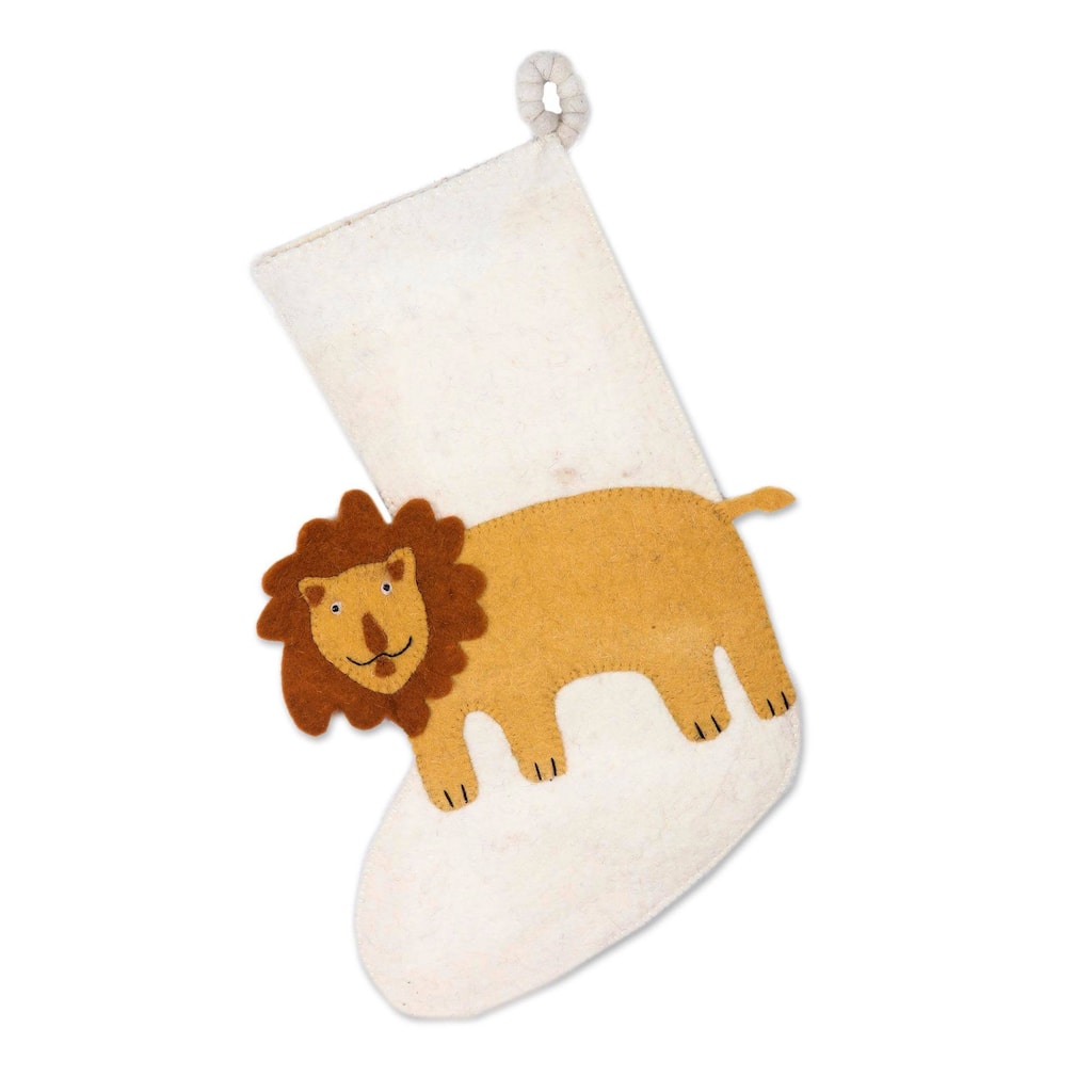 Novica Handmade Holiday Lion Wool Felt Stocking