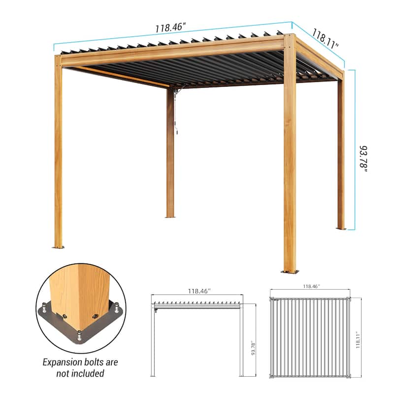 10 x 10 ft Aluminum Louvered Pergola with Adjustable Roof