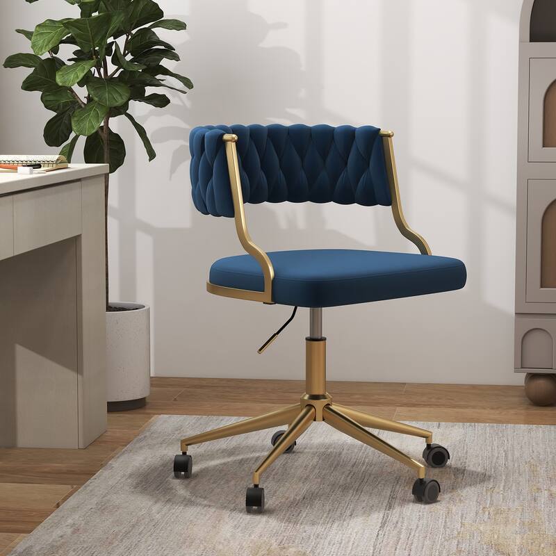 Velvet Home Desk Chair Office Swivel Chair with Wheels and Gold Base