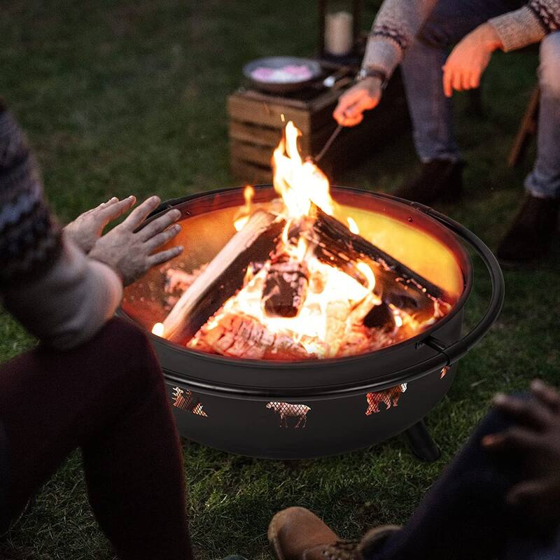 42 inches Outdoor Fire Pit with Spark Screen and Log Poker