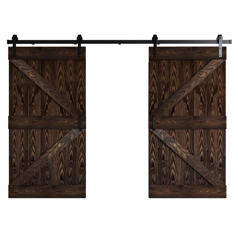 Coast Sequoia 84in. x 84in. K Series Embossing DIY Knotty Wood Double Sliding Barn Door With Hardware Kit - Kona Coffee