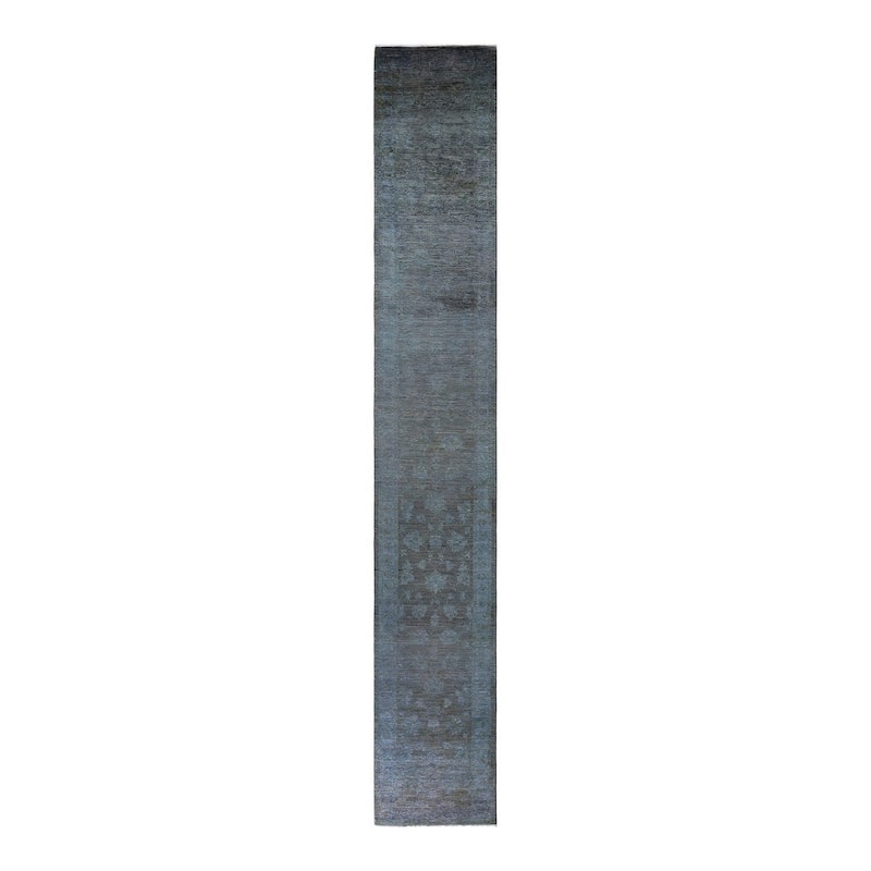 Overton Hand Knotted Wool Vintage Inspired Modern Contemporary Overdyed Gray Area Rug - 2' 4" x 16' 2"
