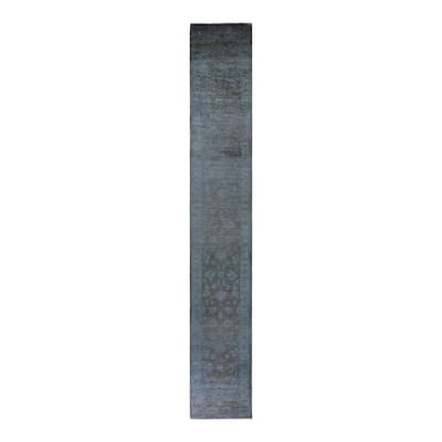 Overton Hand Knotted Wool Vintage Inspired Modern Contemporary Overdyed Gray Area Rug - 2' 4" x 16' 2"